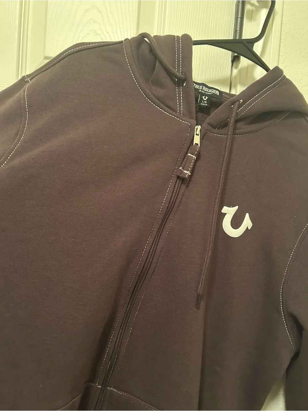 True Religion Men's Zip-Up Hoodie - Dark Brown with White Logo